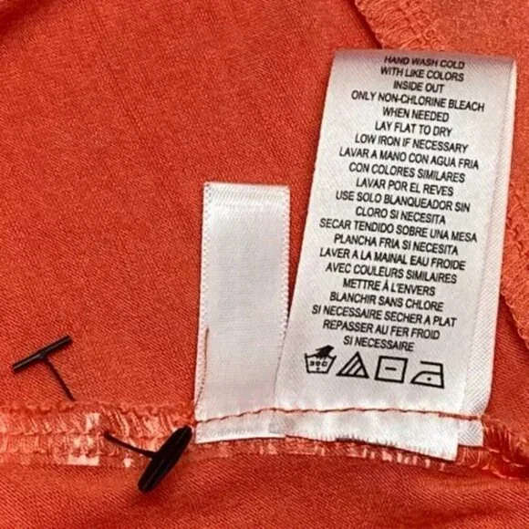 Calvin Klein Women's V-Neck Top Large Orange Multi Layer Fabric Tunic Shirt NWOT - Picture 9 of 12